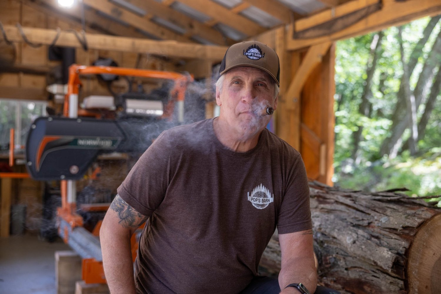 Bob at the mill, cigar in hand