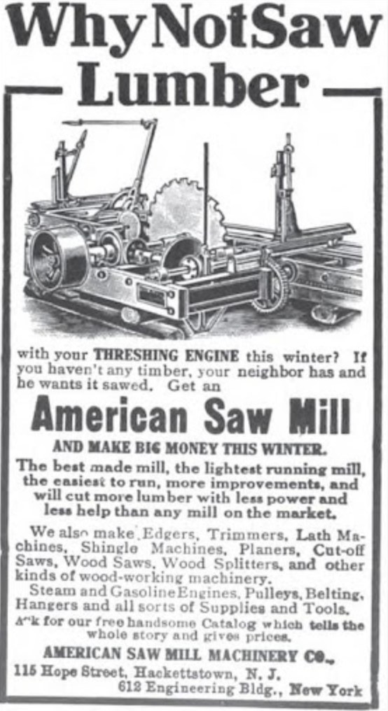American Saw Mill Machinery Co. advertisement &mdash; Hackettstown, NJ