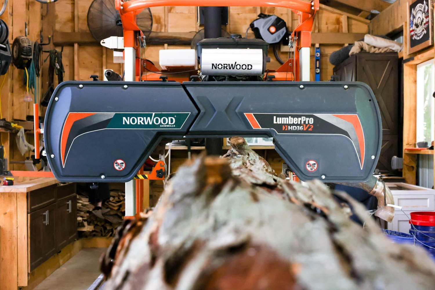 Norwood HD36V2 bandsaw mill with a log on the deck