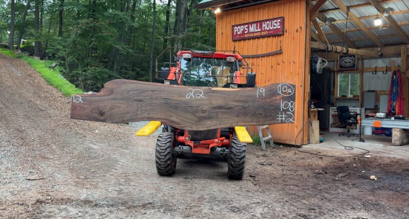 Walnut Live-Edge Slab — 109" × 12–22" (2.5" thick)
