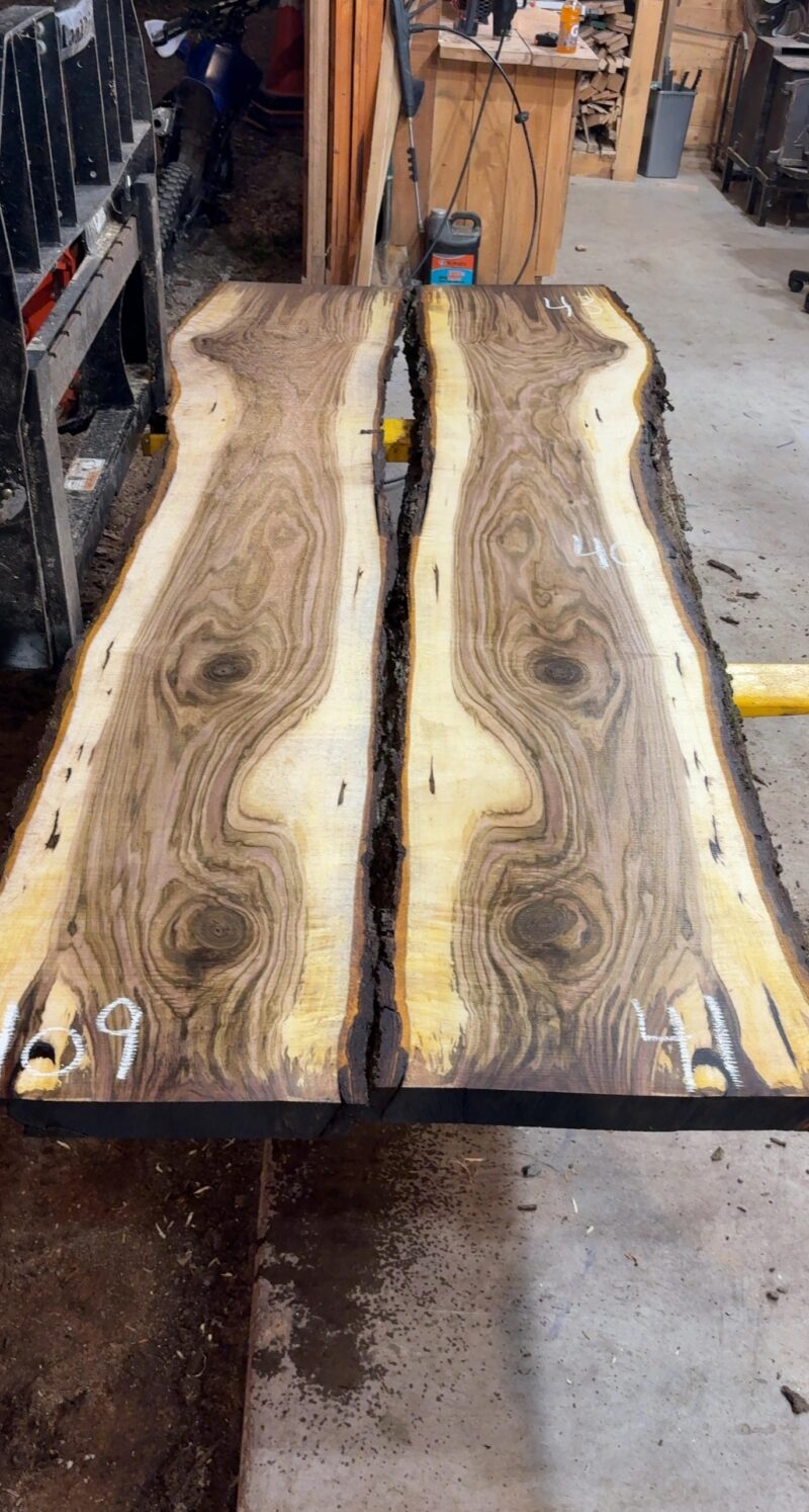 Book-Matched Black Walnut Pair — 9 ft, 2 Slabs (~20–21″ each, joins to 43″)