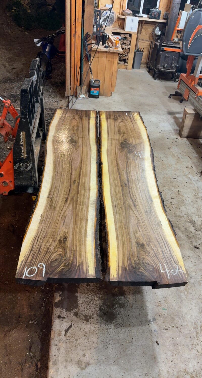 Book-Matched Black Walnut Pair — 9 ft, 2 Slabs (~21–23″ each, joins to 47″)